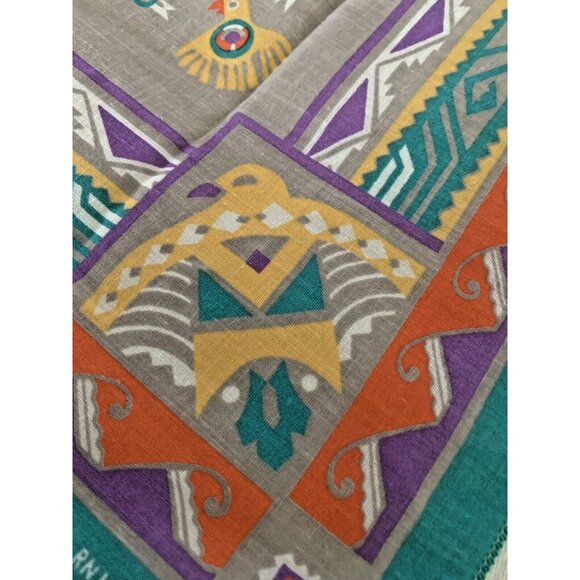 Vintage Wamcraft Bandana 50/50 Cotton Poly Southwest Turquoise Thunderbird USA - Picture 3 of 7